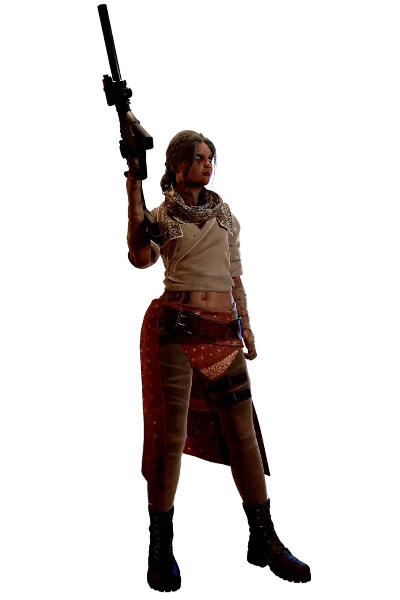 Femme centrale tenant un fusil
