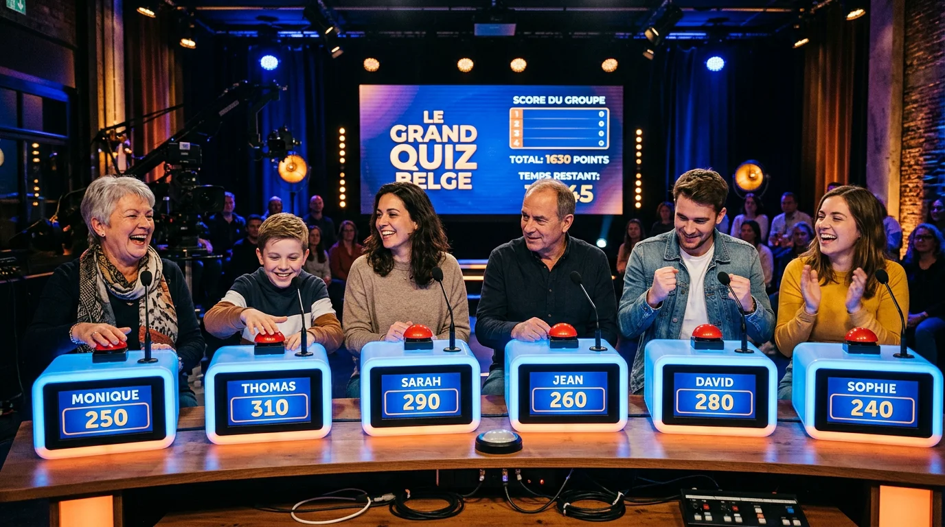 Groupe d'amis jouant dans une quiz room immersive à Bruxelles
