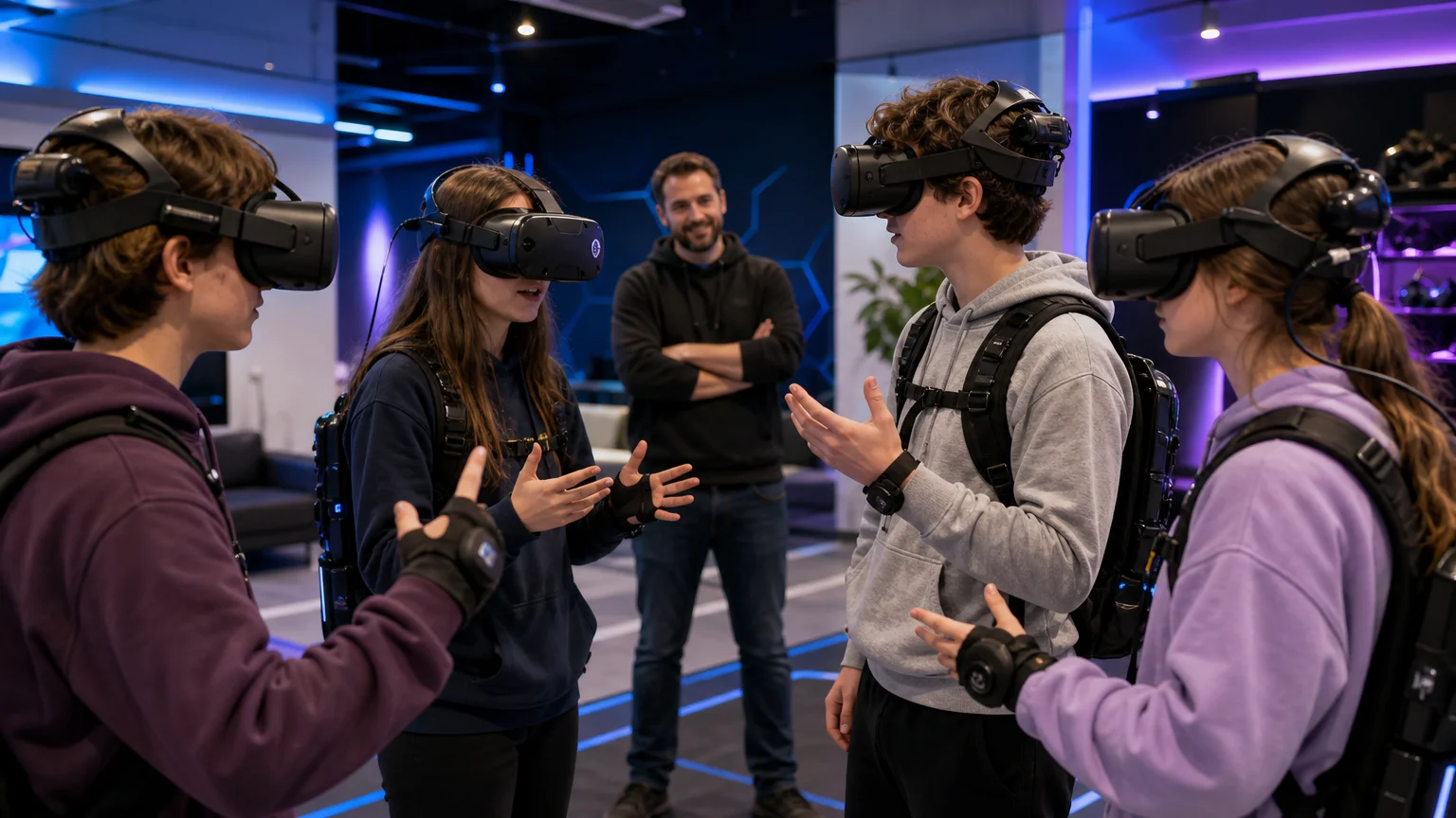 Élèves collaborant pendant une activité scolaire de réalité virtuelle